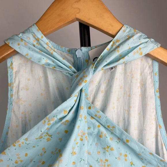 Ganni Blue Floral‎ Printed Cotton Poplin Sleeveless Twist-Front Midi Dress - Picture 9 of 15